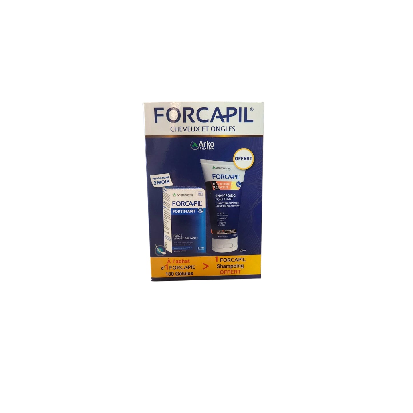 Forcapil pack boîte 180 gélules + shampoing 200ml gratuit