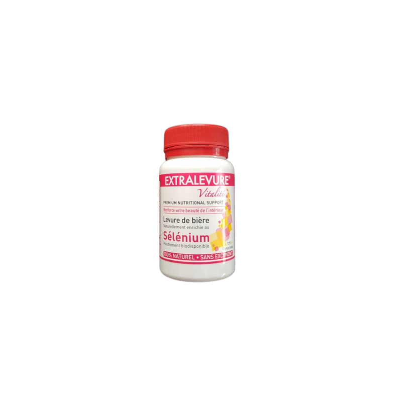 Extralevure Vitalité Sélénium flacon blanc souple avec bouchon sécurité à visser rouge