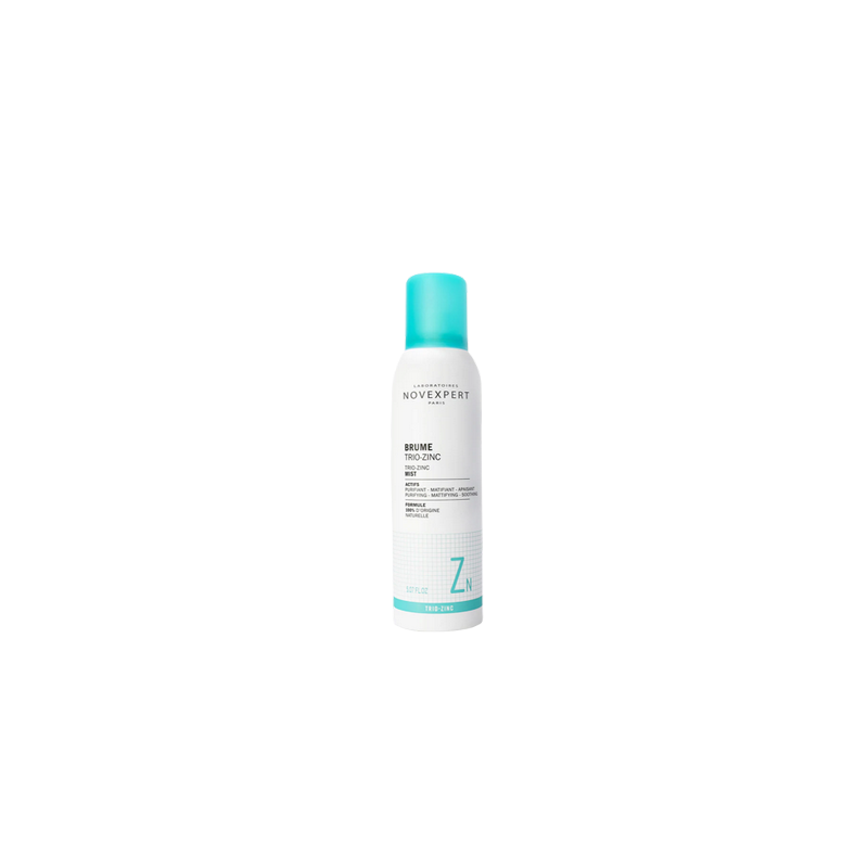 Novexpert Brume Trio-Zinc 150ml flacon blanc avec bouchon bleu ciel