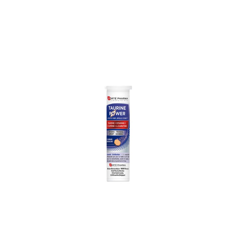 Forté Pharma Taurine Power 15 Comprimés Effervescents tube plastique blanc avec bouchon facile