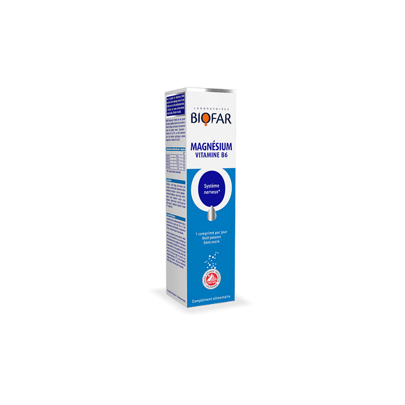 Biofar Magnésium Vitamine B6, complément alimentaire dans sa boite bleu et blanche