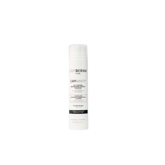 Capiderma Capiwhite Lait Corporel Dépigmentant Intensif Hydratant 150 ml flacon blabc avec capuchon de protection transparent