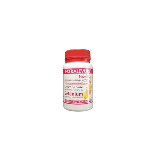 Extralevure Vitalité Sélénium flacon blanc souple avec bouchon sécurité à visser rouge